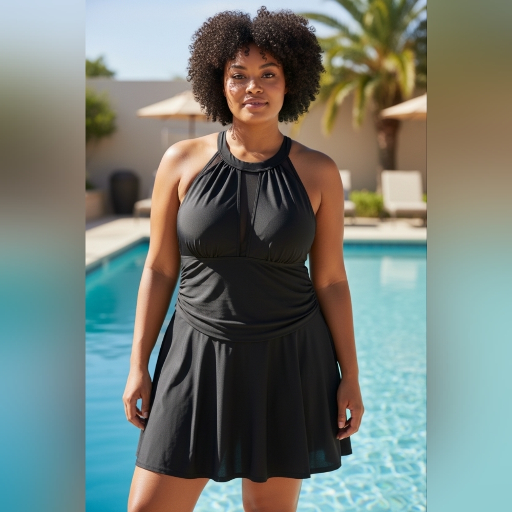 ​🖤 GEMAN High Neck Mesh Swim Dress XXL 🌊